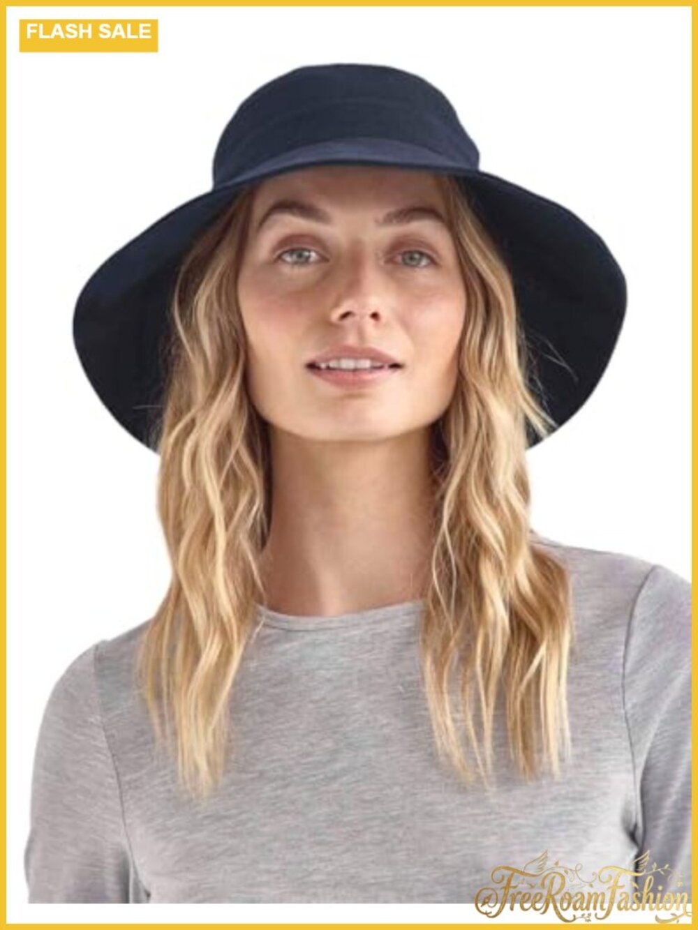 Solbari Women's UPF 50+ Cotton Linen Wide Brim Sun Hat Ponytail Adjustable